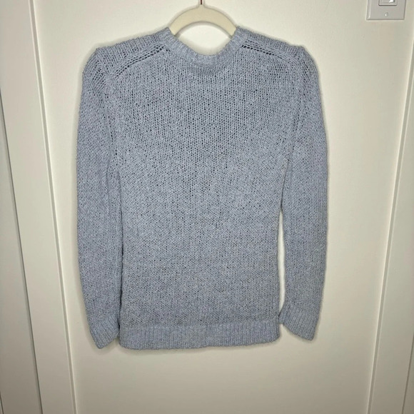 Theory Shrunken Crew Feathered Cotton Linen  Sweater Light Blue Size S - Picture 6 of 6
